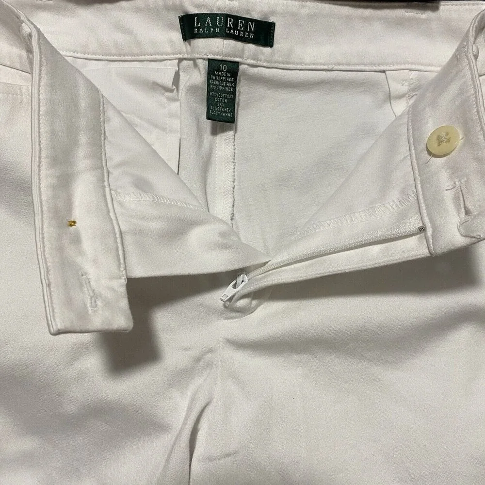 Lauren Ralph Lauren Woman's Stretch Cotton Pants Size 10 Flat Front Straight Leg
